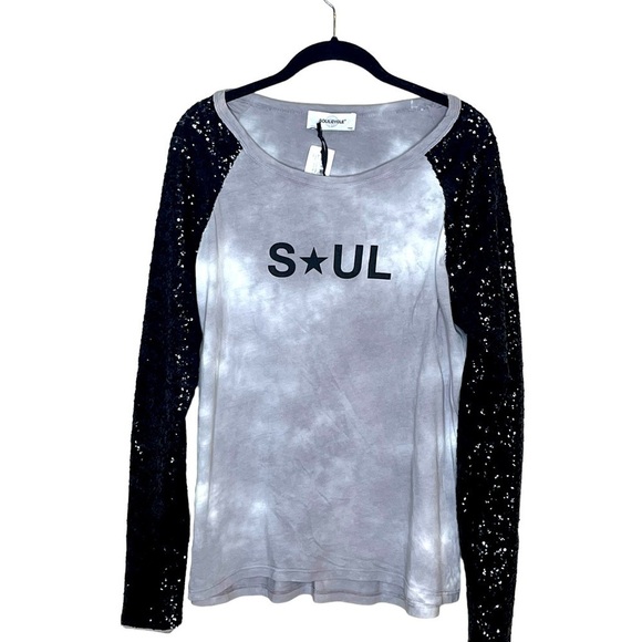 SOUL CYCLE Las Vegas Sequin Sleeved Ling Sleeve T shirt - Picture 1 of 4